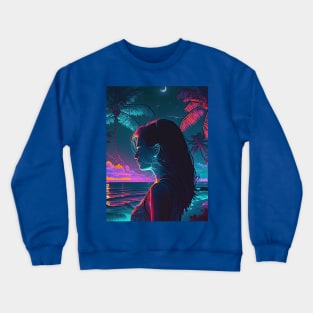 Beautiful Girl Looking at the ocean ona wonderful beach Crewneck Sweatshirt